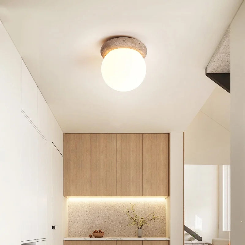 Afralia™ Yellow Travertine LED Ceiling Light Fixture for Modern Home Decor