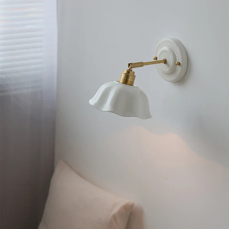 Afralia™ Ceramic LED Wall Light with Copper Arm Socket for Bedroom Living Room