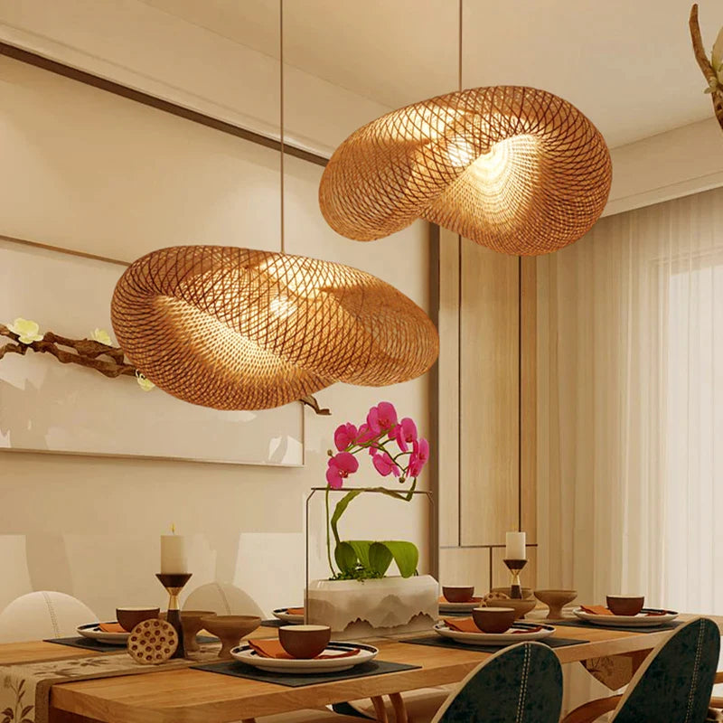 Afralia™ Bamboo Pendant Light Hand Woven LED Chandelier for Home Decor