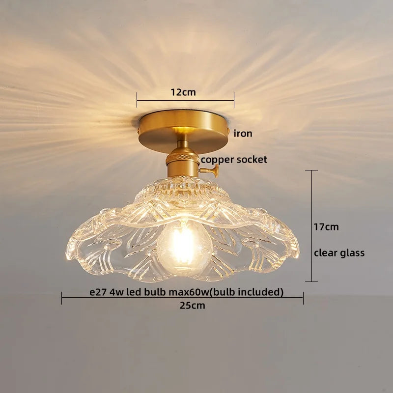 Afralia™ Glass Copper LED Ceiling Light - Simple Art Decorative Chandelier