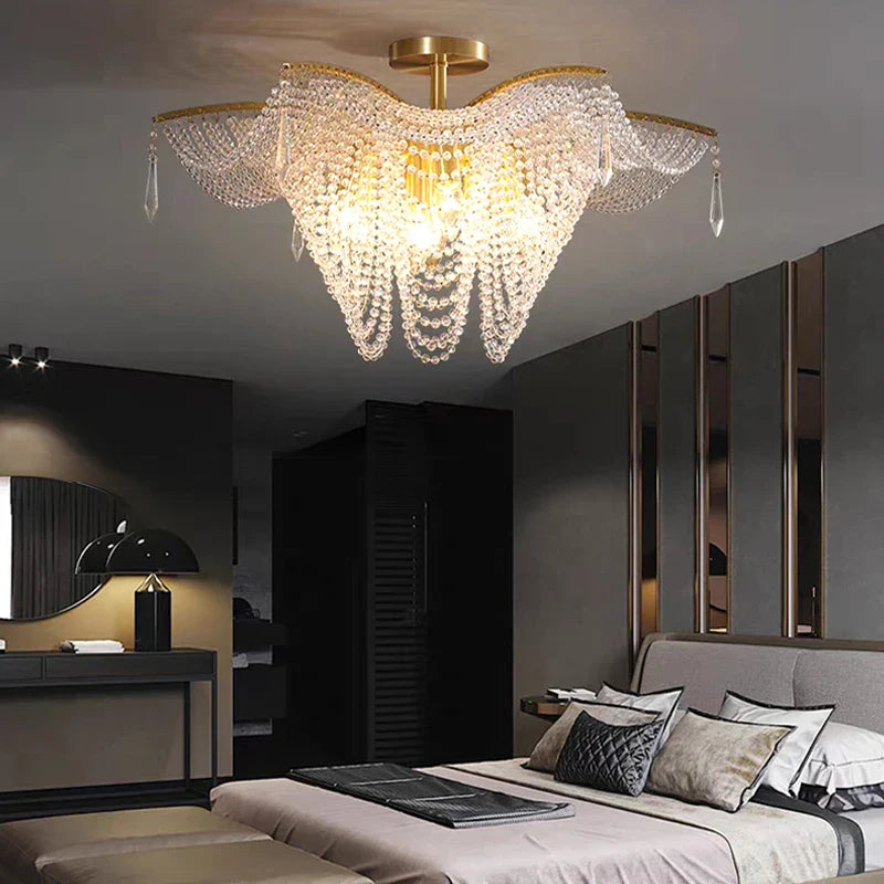 Afralia™ Butterfly Crystal Bead Large Ceiling Chandelier for Living Room Dimmable Lighting
