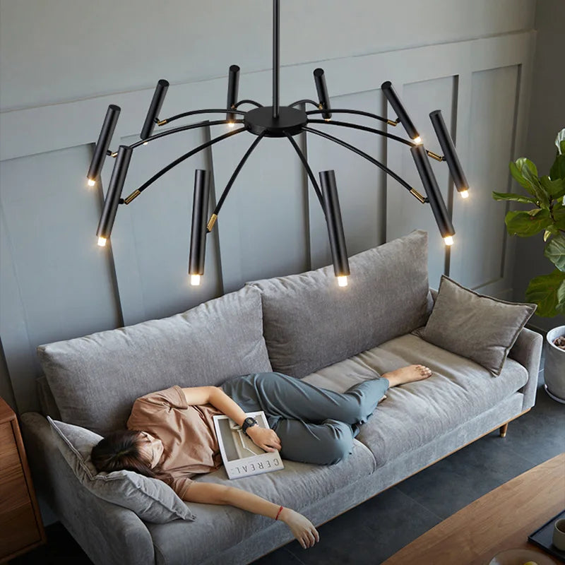 Afralia™ Black Sputnik Chandelier: Nordic Design, Adjustable Lighting for Home Décor