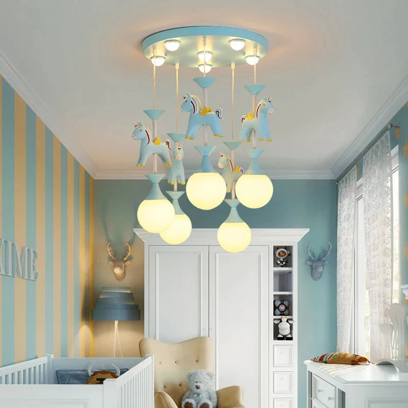 Afralia™ Kids Dream Carousel Chandelier: Modern, Creative & Cute Bedroom Pendant Light