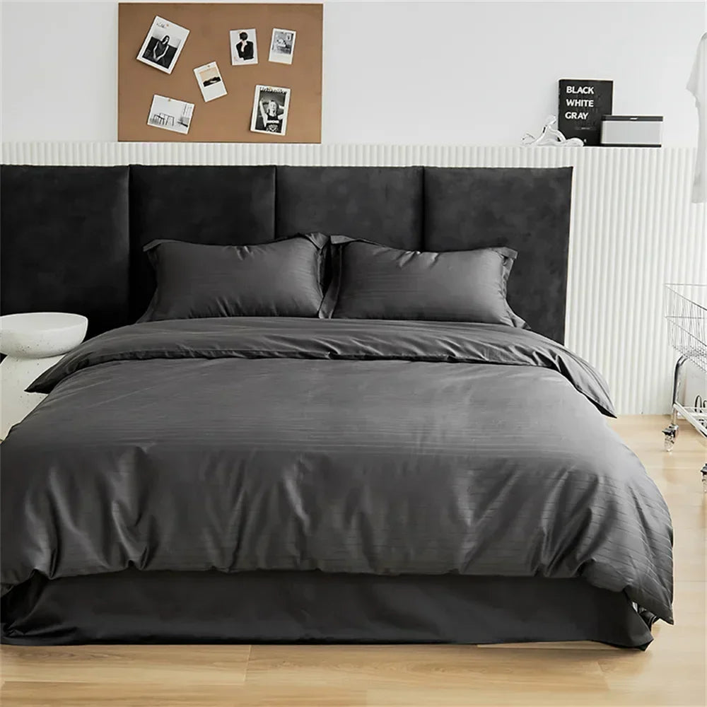 Afralia™ Grey Lines Stripes Duvet Cover Set Cotton Satin Jacquard Queen King Size