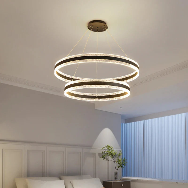 Afralia™ Circle Rings LED Chandelier for Living & Dining Room - Modern Acrylic Aluminum Lighting