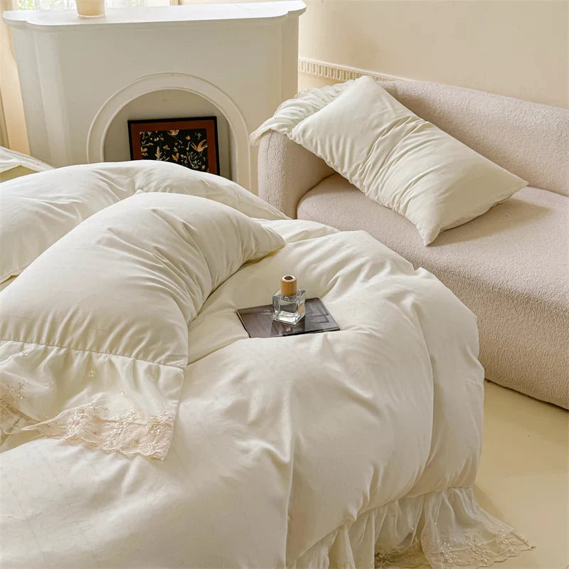Luxury French Lace Princess Wedding Bedding Set by Afralia™ - 4Pc Girl Bed Set