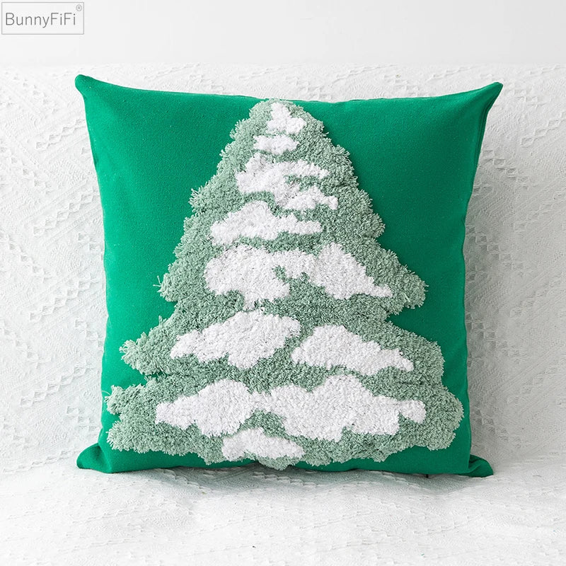 Afralia™ Christmas Tree Reindeer Snow Green Red Pillowcase Square 45x45cm Home Decor