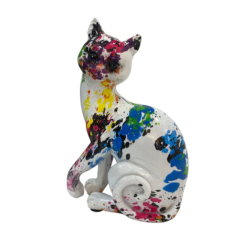 Afralia™ Resin Graffiti Cat Ornaments: Creative Animal Figurines for Home Decor