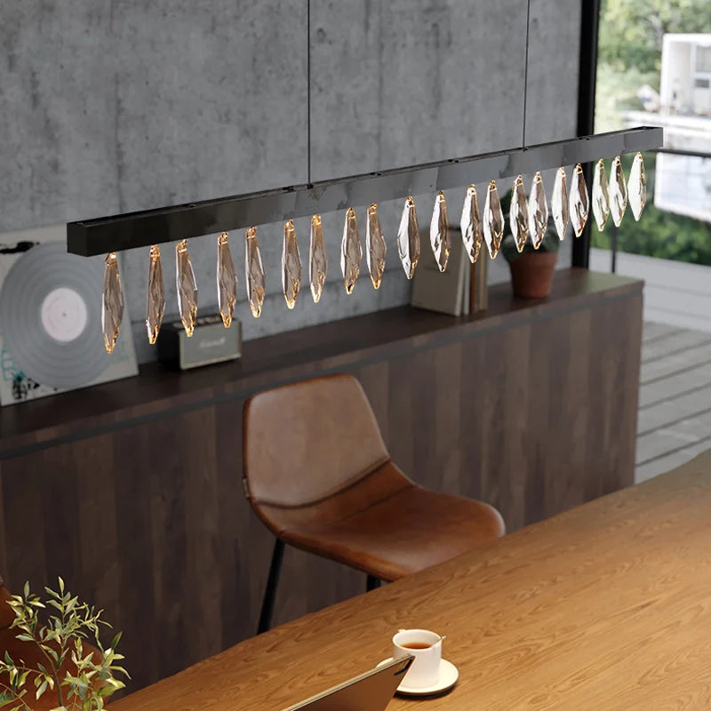 Afralia™ Silver Rectangle Crystal Chandelier for Dining Living Room Large Modern Style