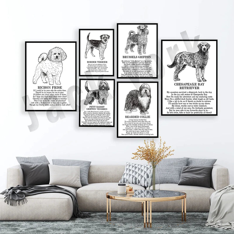 Afralia™ Dog Breeds Poster: Chinese Crested, Chesapeake Retriever, Brussels Griffon, + More