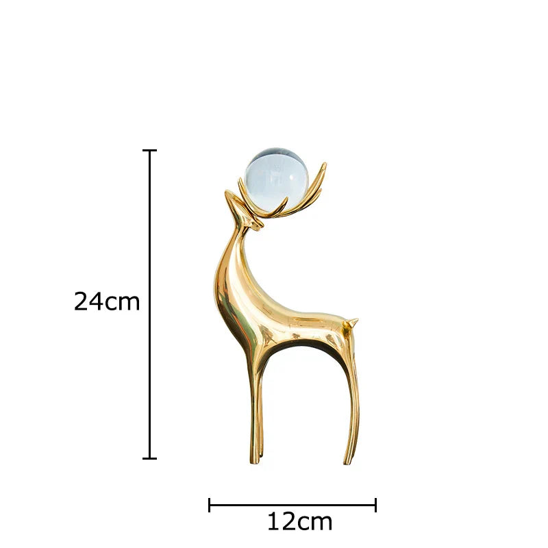 Afralia™ Brass Deer Statue Desk Ornament - Golden Deer Sculpture for Room Decor