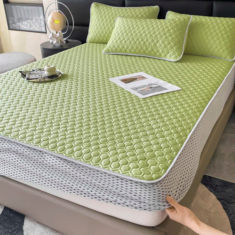 Afralia™ Cool Summer Bed Mat Set Queen - High-quality Ice Silk Fabric