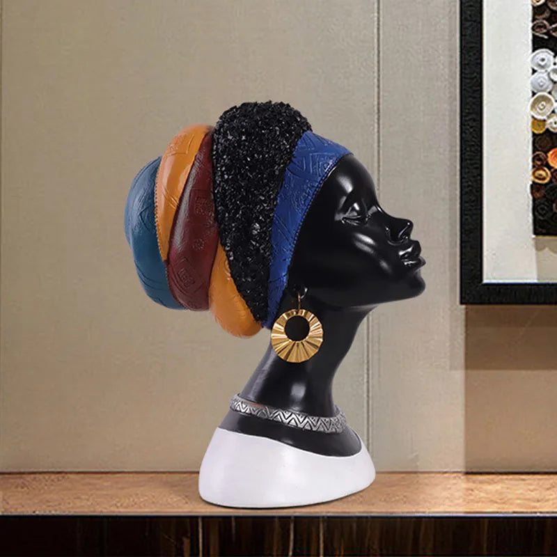 Afralia™ Resin African Woman Head Statue for Home Decor & Jewelry Display