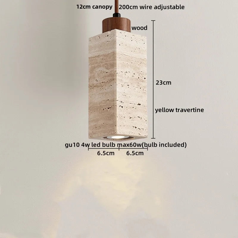 Afralia™ LED Pendant Light Fixture Yellow Travertine Adjustable Hanging Lamp