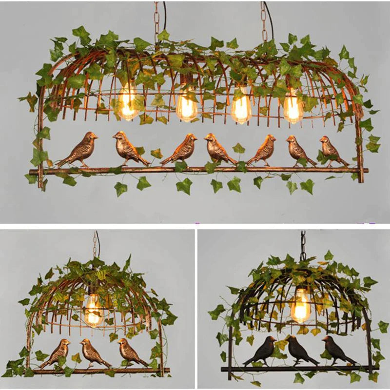 Afralia™ Vintage Bird Cage Plant Pendant Lights for Cafe Restaurant Bar Kitchen