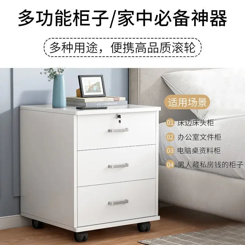 Afralia™ Mobile Under-Table Storage Cabinet with Lock, Wooden Low Drawer, Printer Cabinet