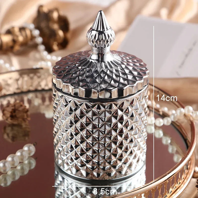 Afralia™ Gilded Glass Storage Jar with Lid for Candy, Jewelry, and Cosmetics