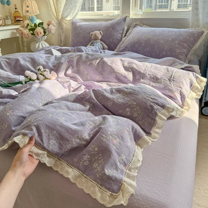 Afralia™ Summer Hollow Lace Floral Bedding Set - Princess Style, Soft & Breathable