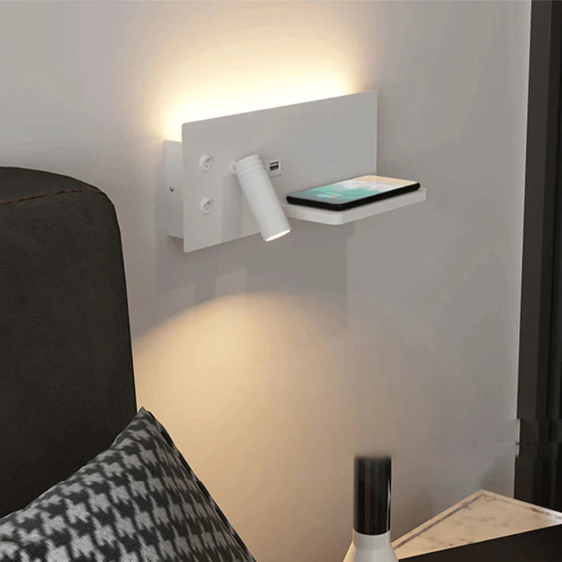 Afralia™ Modern LED Wall Lamp with Wireless Charging, USB Port, and Switch