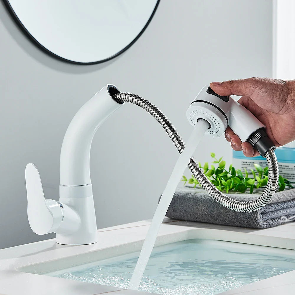 Afralia™ Lift-Up Bathroom Sink Faucet Chrome Finish 360-degree Rotation Water Mixer