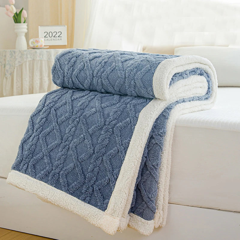 Afralia™ Geometric Soft Tafurong Blanket / Thick Skin-friendly Lamb Wool Blanket / Office Nap Thermal Blanket