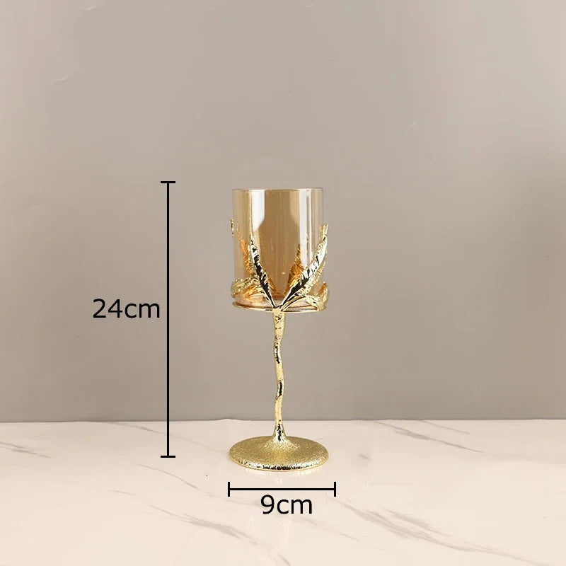 Afralia™ Golden Branches Candle Holders Metal Glass Candlestick Aroma Container