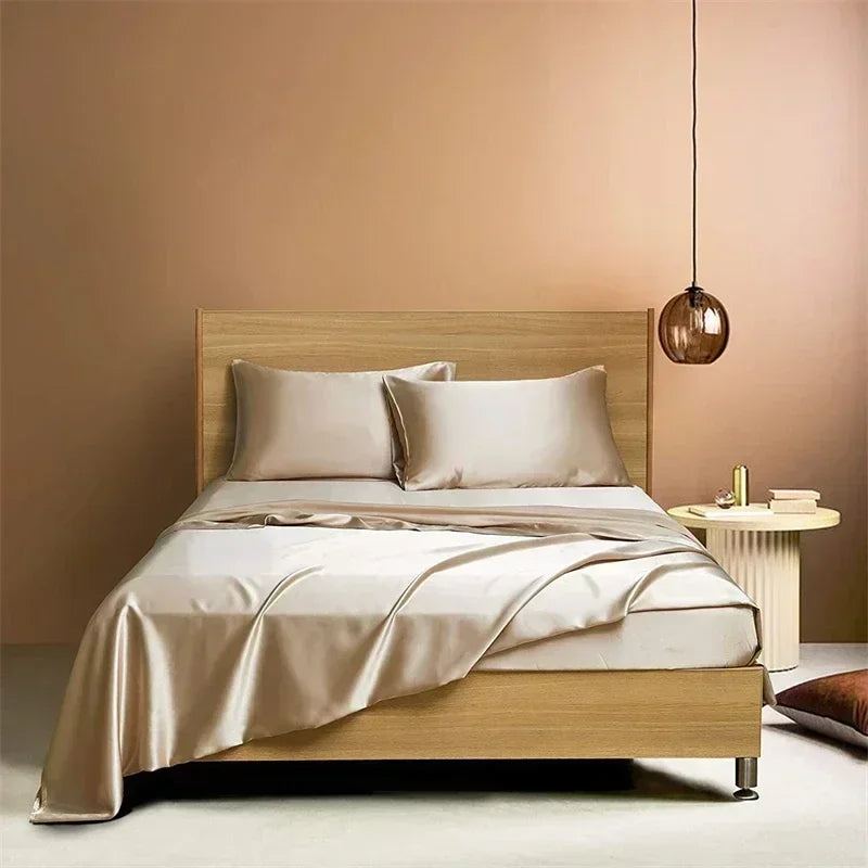 Afralia™ Satin Fabric Luxury Bed Sheet Set - Solid Silky King / Queen Size