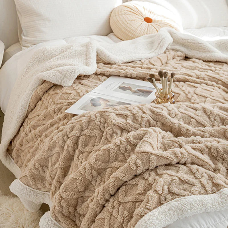 Afralia™ Geometric Soft Tafurong Blanket / Thick Skin-friendly Lamb Wool Blanket / Office Nap Thermal Blanket