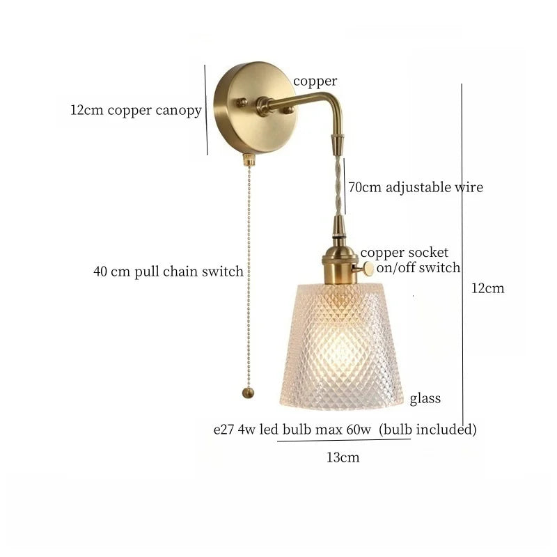 Afralia™ Brass Glass LED Wall Sconce Light for Living Room, Bedroom, Bathroom