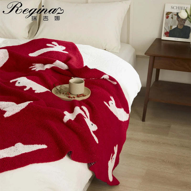 Afralia™ Lively Rabbit Microfiber Knitted Throw Blanket - Cute & Cozy for Bed, Sofa, Couch, Car