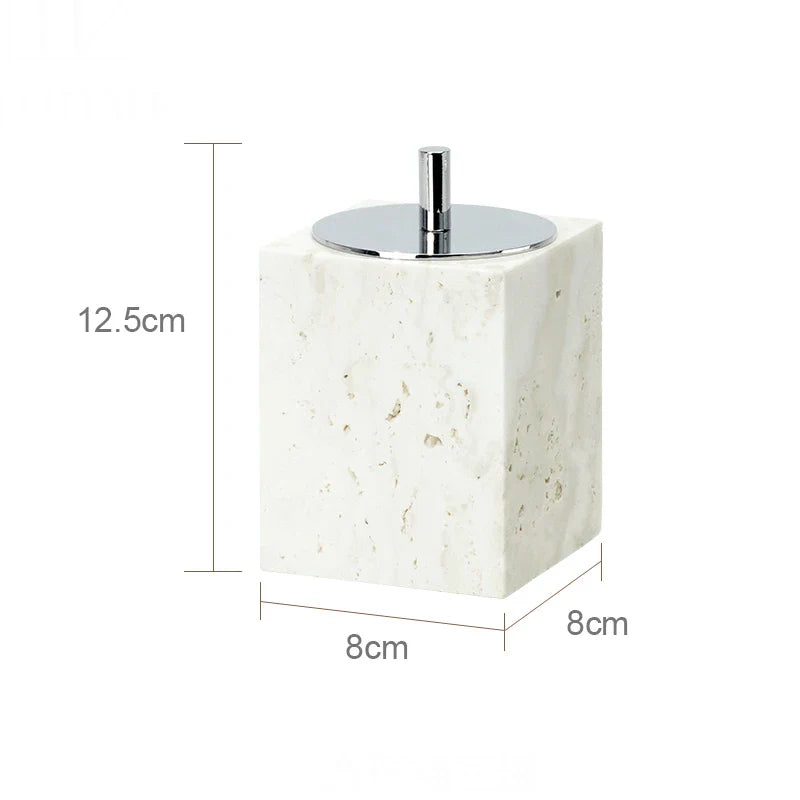 Afralia™ Beige Travertine Marble Bathroom Set - Soap Dispenser Toothbrush Holder Tissue Box