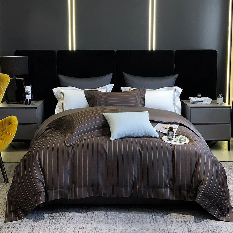 Afralia™ 1200TC Egyptian Cotton Satin Jacquard Patchwork Bedding Set with Silky Finish