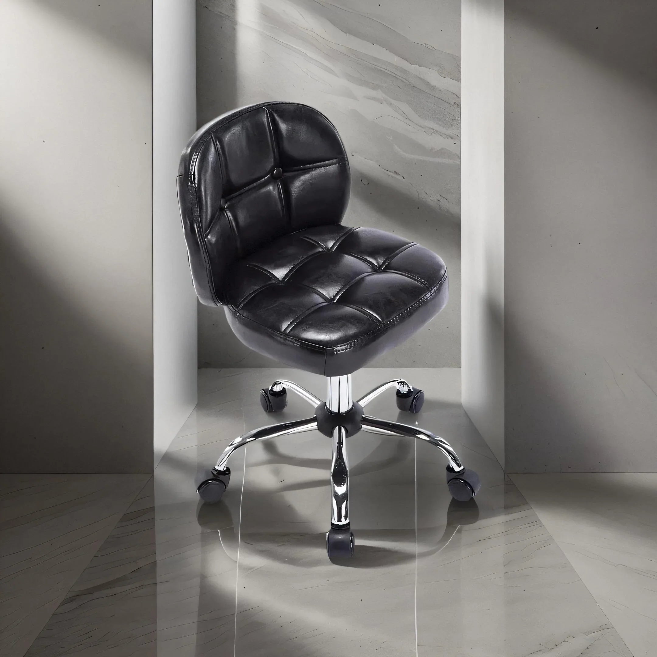 Afralia™ Velvet Office Stool with Wheels Low Back Swivel Dressing Chair Height Adjustable
