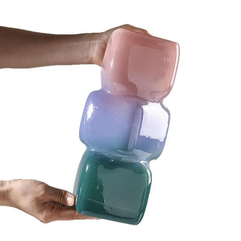 Afralia™ Square Glass Vase Gradient Color Hydroponics Flower Pot Home Decoration