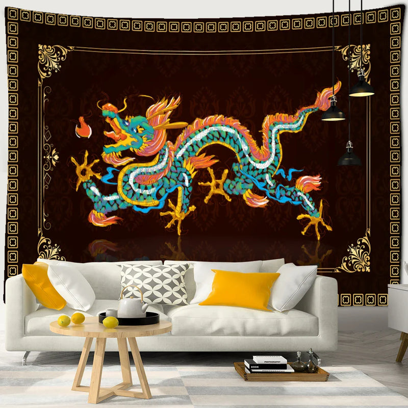 Dragon Totem Tapestry Wall Hanging for Home Decor - Afralia™ Hippie Art