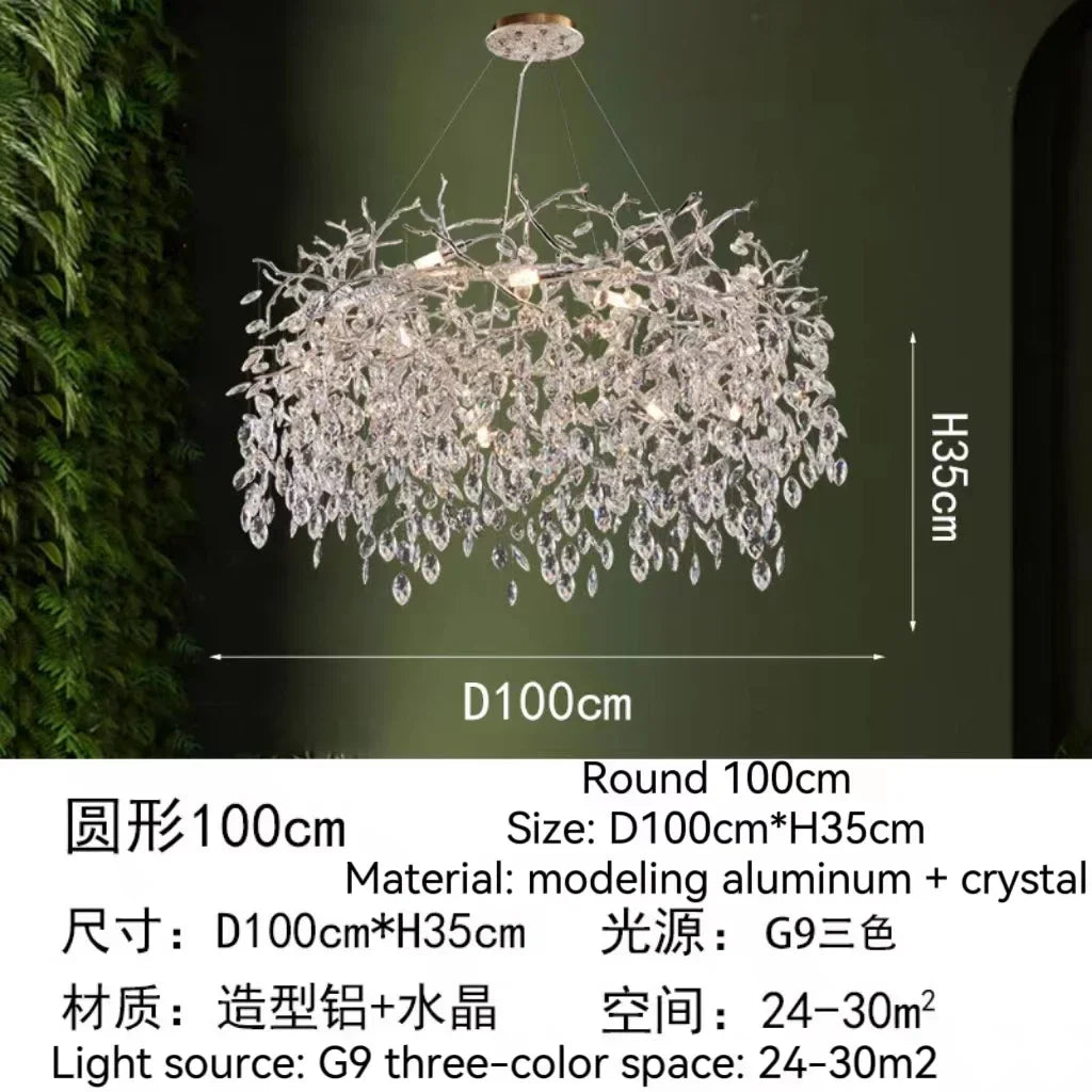 Afralia™ Golden Crystal Tree Ceiling Chandelier, Luxury Aluminum Art Fixture