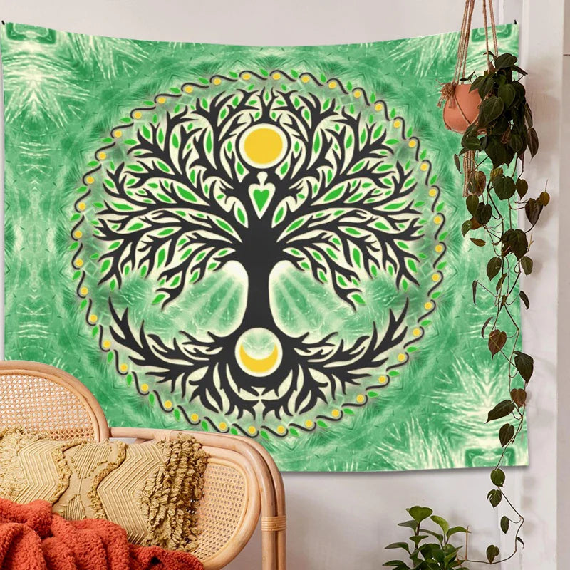 Afralia™ Yggdrasil Sun and Moon Tapestry - Bohemian Home Decor