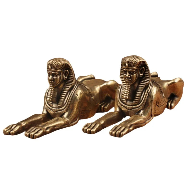 Afralia™ Golden Sphinx Brass Egyptian Sculpture Vintage Decor Figurines Home Decor Accessories