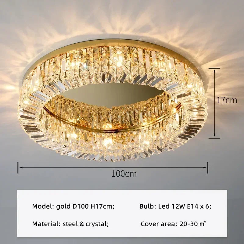 Afralia™ Crystal LED Ceiling Light Chandelier for Bedroom, Modern Round Indoor Lighting