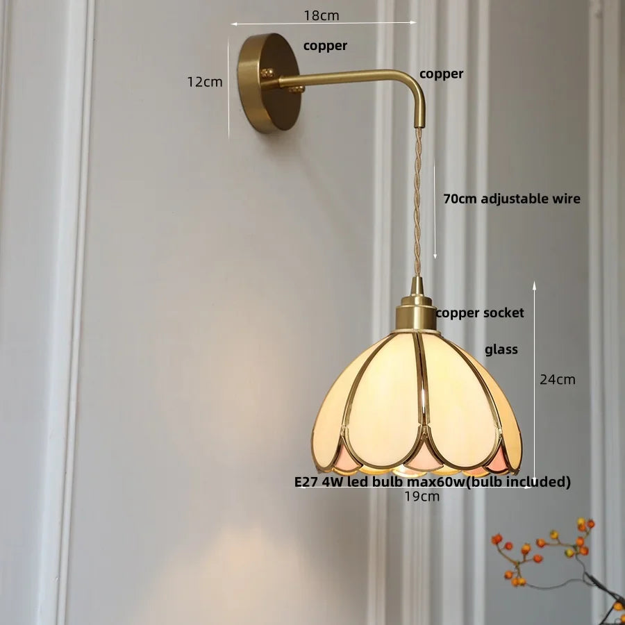 Afralia™ Tiffany Glass LED Wall Sconce Handcrafted Lamp, Pull Chain Switch