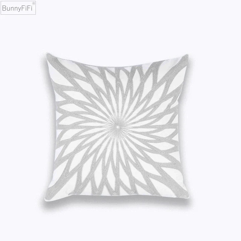 Afralia™ Geometric Embroidered Cushion Cover Light Grey Cotton 45x45cm