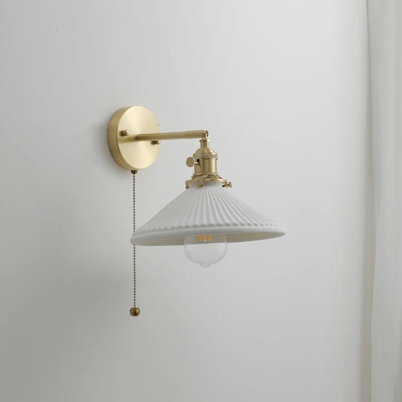 Afralia™ Ceramic LED Wall Light with Pull Chain Switch for Bedroom Bathroom Living Room