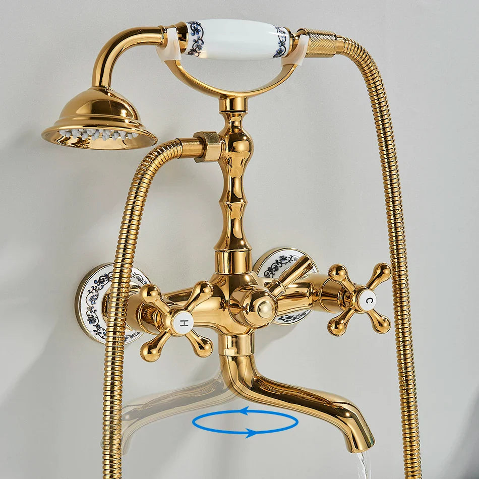 Afralia™ Golden Black Bathtub Faucet with Hand Shower and Rotate Spout