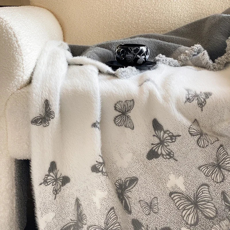 Afralia™ Butterfly Jacquard Imitation Mink Fur Warm Blanket