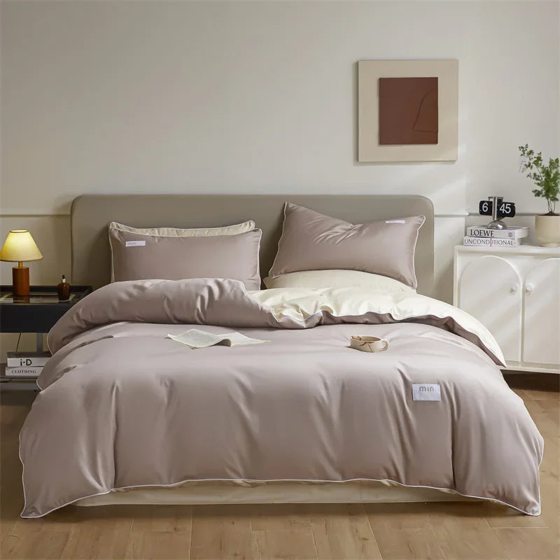 Afralia™ 100% Egyptian Cotton Solid Color Bedding Set - Queen King Single Size