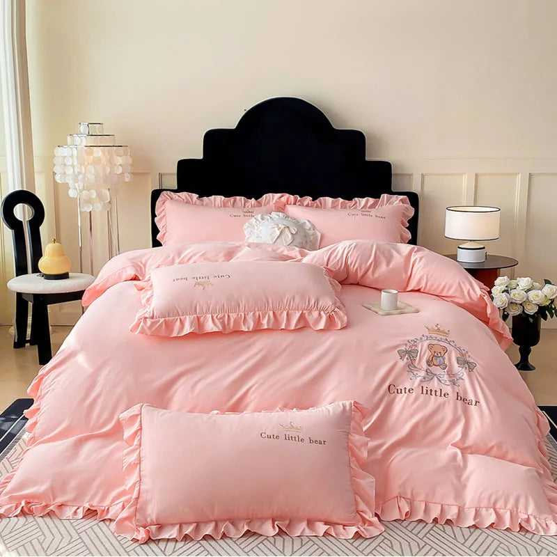Afralia™ French Embroidered Cotton Bed Skirt Set with Ruffled Edges