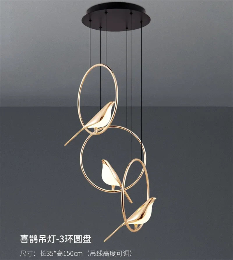 Afralia™ Modern Gold Magpie Bird LED Chandelier: Nordic Home Decor Lighting Fixture