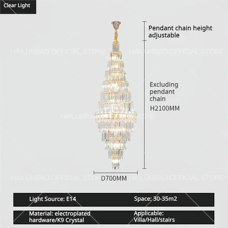 Afralia™ Hollow Spiral Staircase Chandelier | Modern Long Crystal Light for Villa Livingroom