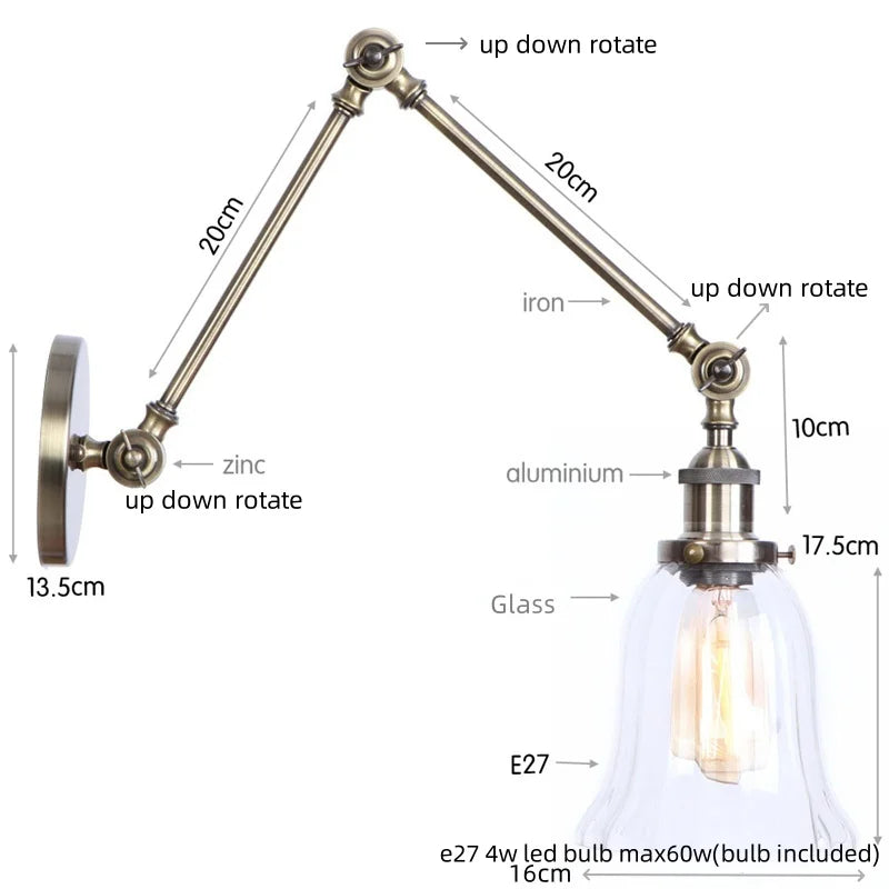 Afralia™ Loft LED Industrial Swing Arm Lamp with Clear Glass Mirror Light