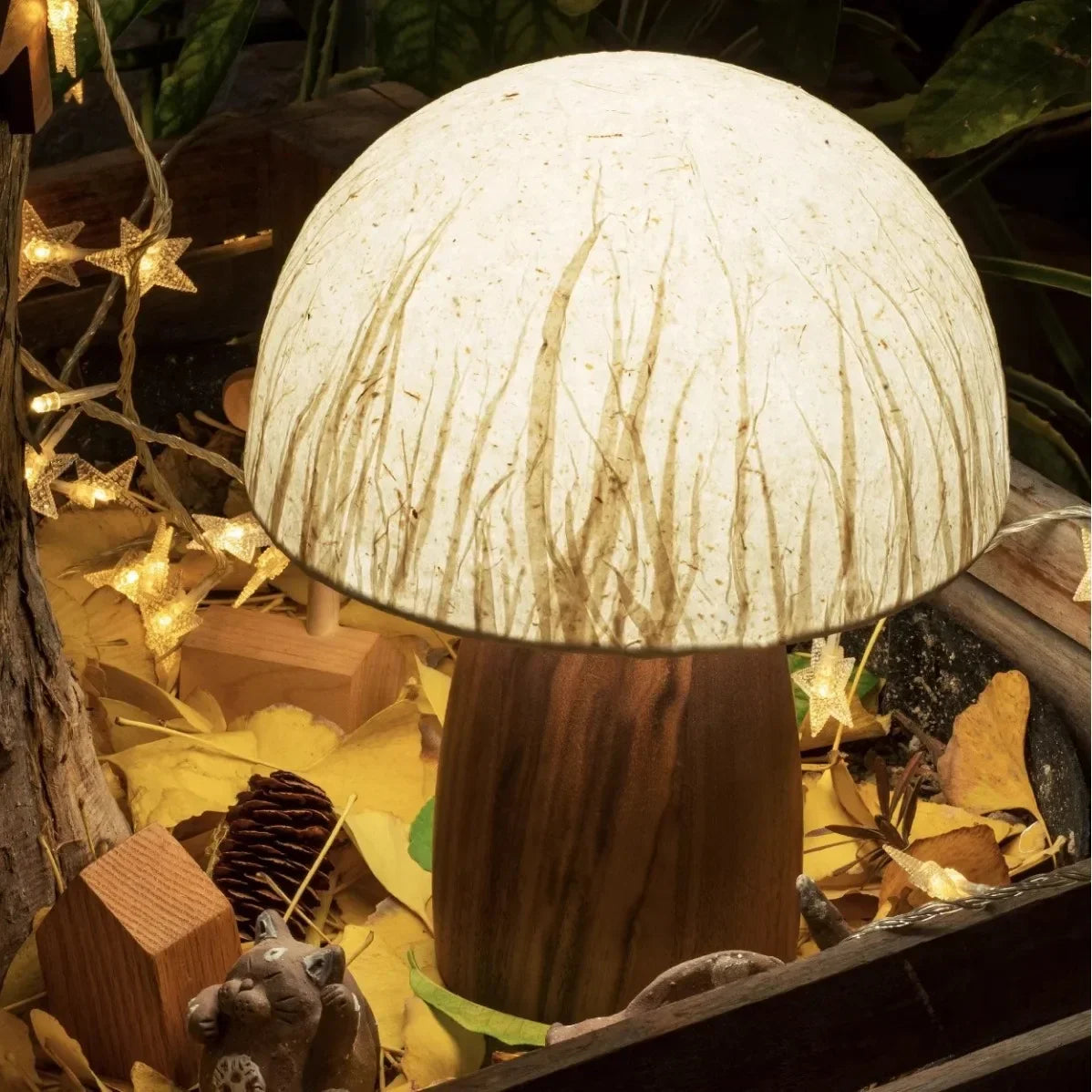 Afralia™ Walnut Wood Mushroom Table Lamp, Simple Modern Retro Wabi-sabi Décor